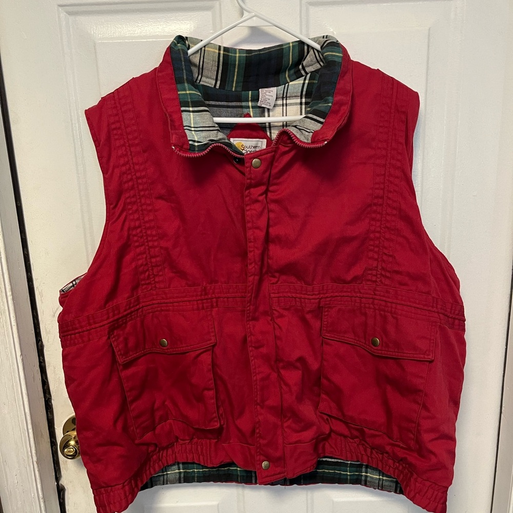 Vintage Southern Classics red Jacket vest  with plaid  Lining